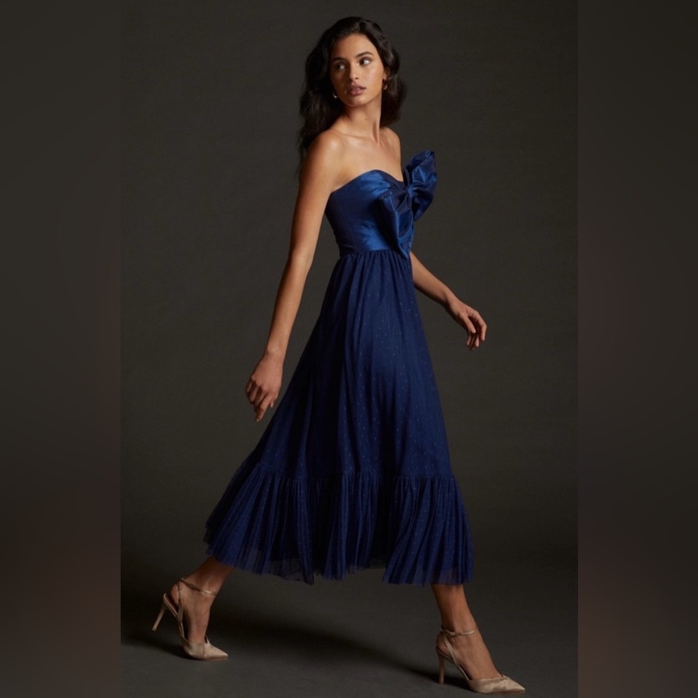 Anthropologie Tulle Bow-tie Midi Dress by Hutch in Navy/marine size 10